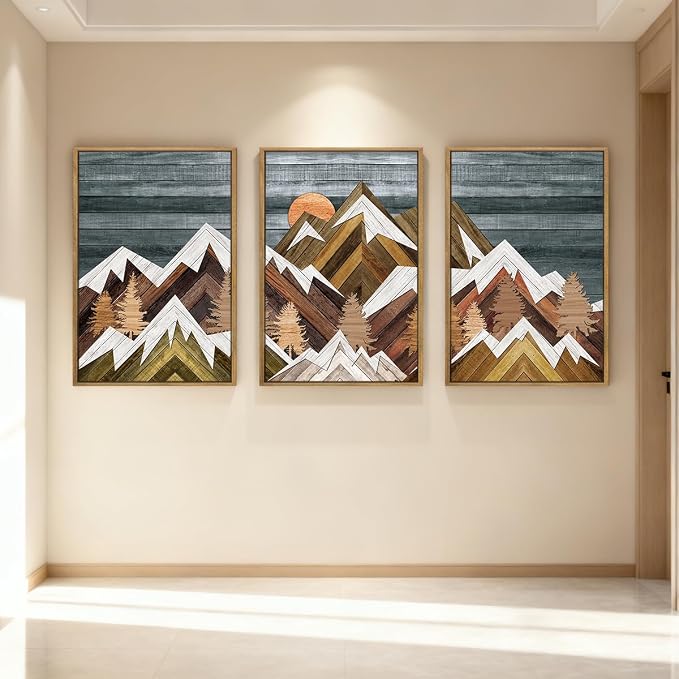BINCUE Extra Large Mountain Wall Art Decor large Artwork Mountain Wall Decor 24x36 Inches Set of 3 Framed Painting for Living Room Bedroom Office