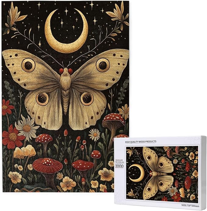 Cafemira 1000 Pieces Jigsaw Puzzles for Adults,Golden Winged Moth & Floral Mystery Wall Decor,Great for Relaxation and Display,Every Piece is Unique,Exercise Hands On Skills and Thinking