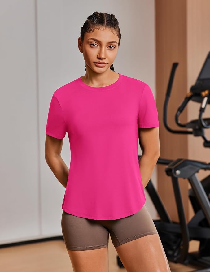 PINSPARK Soft Workout Tops for Women UPF 50+ Sun Protection Shirt Quick Dry Athletic Running Hiking Travel Basic Tee Shirts