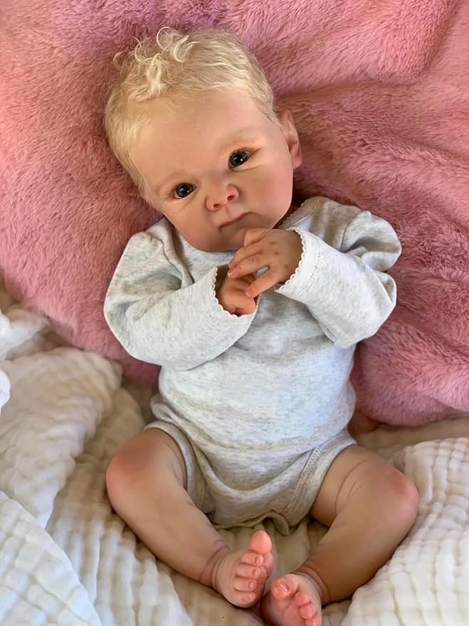 NPKCJZY Lifelike Reborn Baby Dolls - Bettie, 18 Inch Newborn Baby Boy Doll with Weighted Soft Cloth Body, Real Life Baby Dolls with Blonde Hair Christmas Birthday Gift for Kids Age 3+