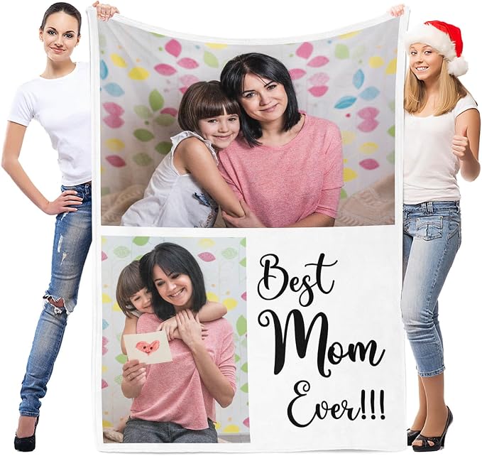 inkArts Custom Blanket with Photo, Personalized Photo Blanket, Customized Picture Blankets, Customizable Blankets, Personalized Best Mom Ever Gifts for Mom