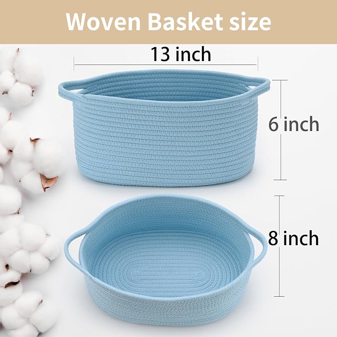 Happyiren Baby Blue Cute Woven Storage Basket with Handle, Baskets for Gifts Empty, Gift Baskets for Valentines Day, Baby Shower, Burr, Raffle Fundraiser, Decorative Organizer Box for Baby Toy Pet