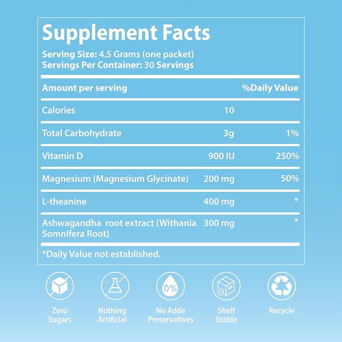 UltraCalm Super Cortisol Drink with Magnesium Glycinate, Ashwagandha, L-Theanine, Vitamin D3, Magnesium Powder for Sleep & Stress Relief, Raspberry Lemonade (30 Servings)