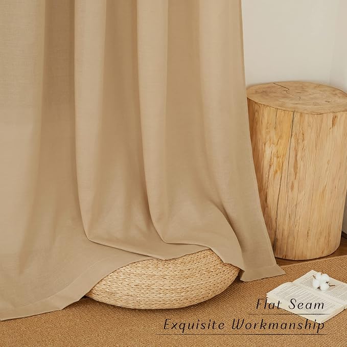 NICETOWN Linen Curtains 96 inches Long for Living Room, Grommet Semi Sheer Drapes Linen Weave Window Treatments Privacy Added with Light Filtering for Bedroom, Burlap, W34 x L96, 2 Panels