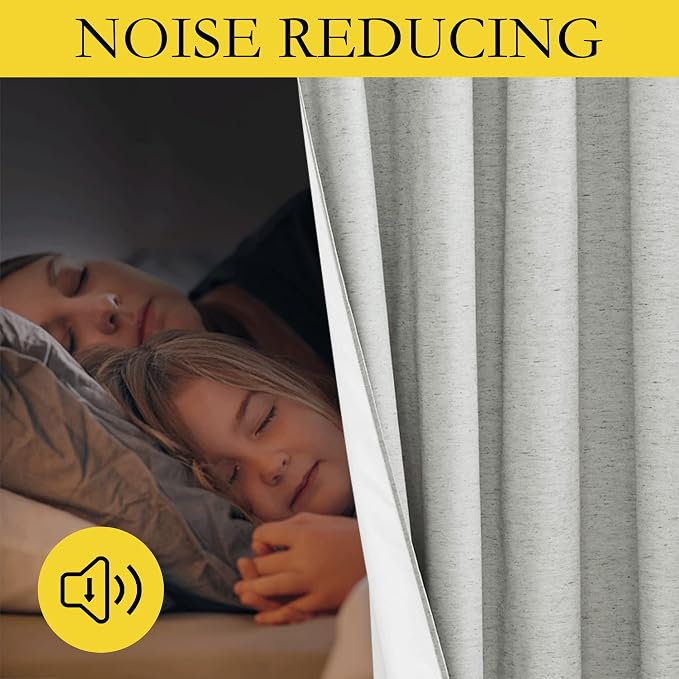 NICETOWN Grey Long Linen Full Shade Panels, 52" Wide x 90" Long, Pair of Thermal Insulated & Energy Efficiency Blackout Curtains for Bedroom Windows, Lined Silky Performance Window Dressing