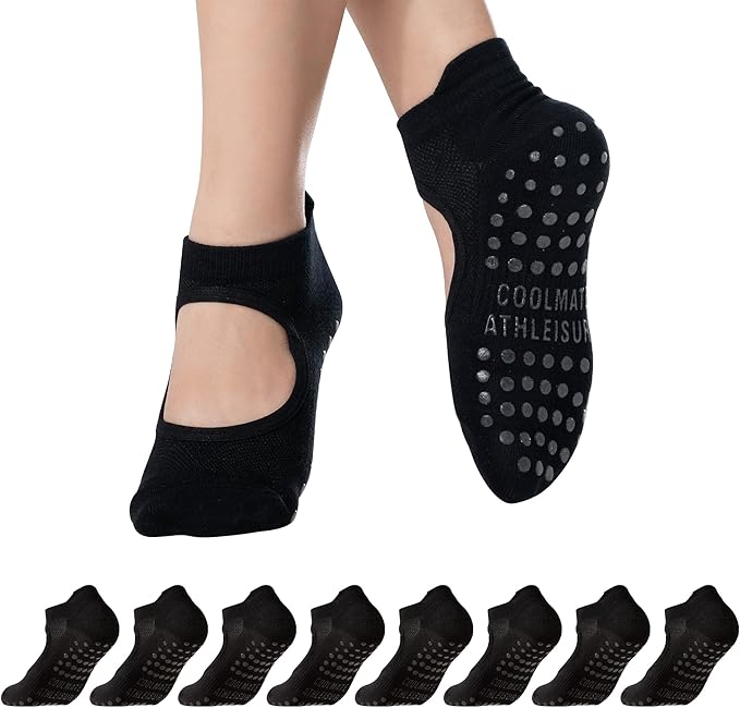COOLMATE Pilates Socks with Grips for Women, Yoga Socks, Crew Non Slip Women for Barre, Pilates Gifts for Women