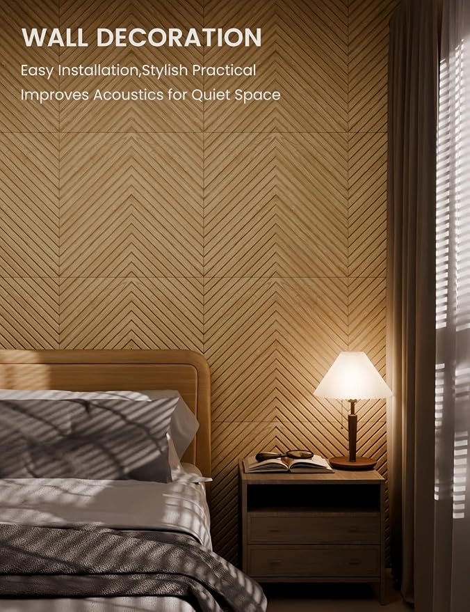 Fluxynara 6-Pack Large Felt Bulletin Board, Natural Oak Pyramid | 70.87" x 47.24" Cork Board Alternative, Acoustic Wall Panels with 60 Adhesive Tabs for Recording Studios and Home Offices