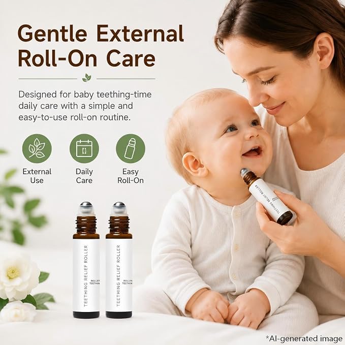 Teething Roller for Babies, Chamomile Baby Roll-On for Teething-Time Daily Care, Easy-Glide Rollerball Applicator, Portable Baby Care Roller 10ML 2 Pack