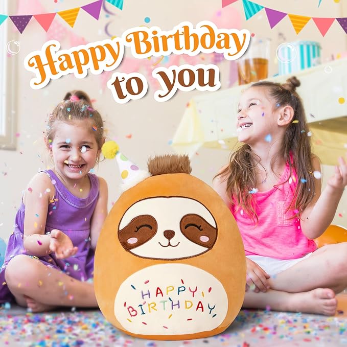 15" Birthday Sloth Plush Stuffed Animals Original Cute Sloth Plushie Large Cuddle Pillow Happy Birthday Gift for Kids Boys Girls