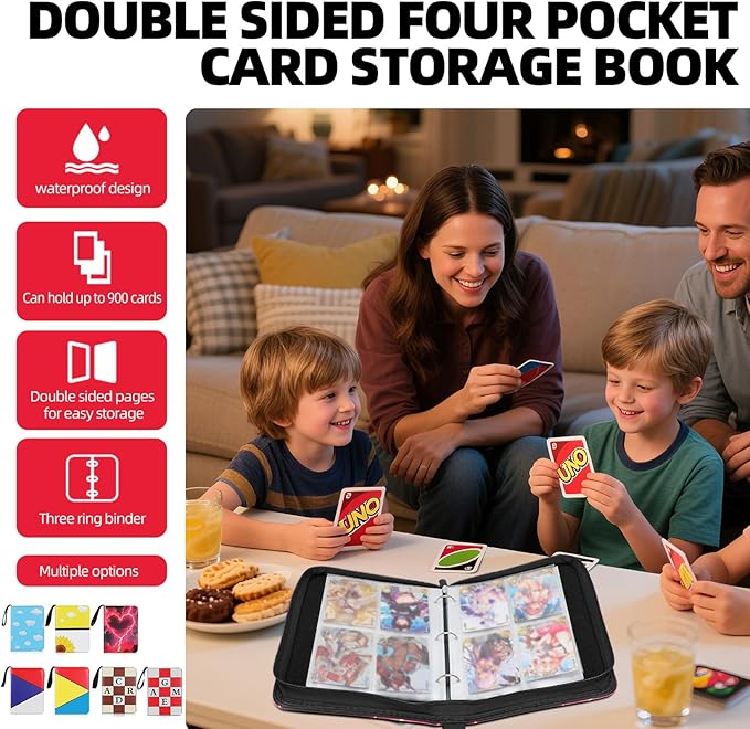 Collectible Trading Card Albums,4 Pocket Card Binder, 400 Double Sided Pocket PU Premium Zip Trading Collection Binderwith 50 Removable Sleeves, Card Folder forTCG, Sports Cards (Black &Red)