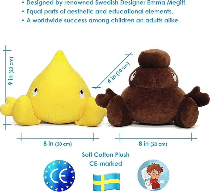 Pee&Poo Plush Toys Set - 2 Kids' Plush Toy Pillows for Playtime - Potty Training Toys, Pee and Poop Toys - Perfect Funny Gifts and Gag Gifts for Adults - 6 x 5.5 Inches Each