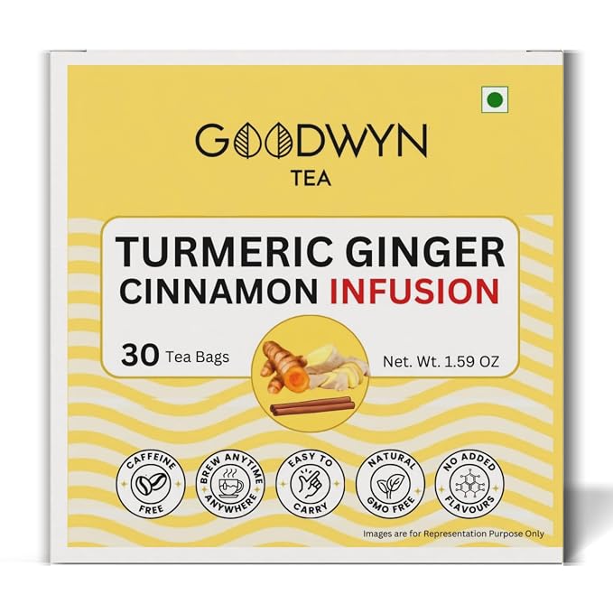 Goodwyn Turmeric Ginger Cinnamon Tea, 30 Tea Bags | Herbal Spice Blend | Caffeine Free | Plastic Free Bags | Warming Infusion, 100% Natural Ingredients