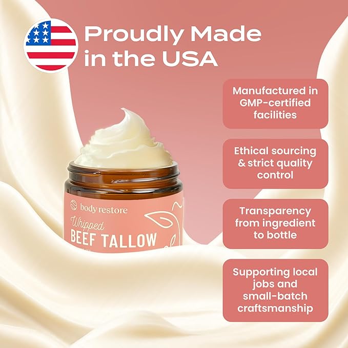 Body Restore Grass Fed Whipped Beef Tallow for Dry Skin, Face – Manuka Honey, Jojoba Oil, Valentines Day Gifts for Her and Him, Birthday Gifts for Women and Men, Travel Essentials – Citrus