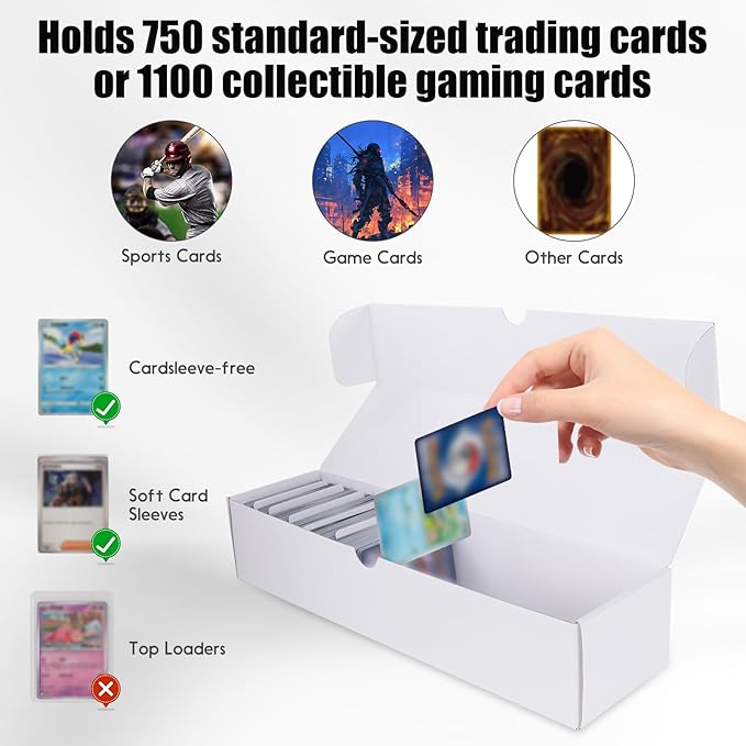 Trading Card Storage Box, 8-Pack 1100-Count Corrugated Cardboard Box with Dividers & Box Sleeves, Bulk Card Organizer for TCG, MTG & Baseball Cards
