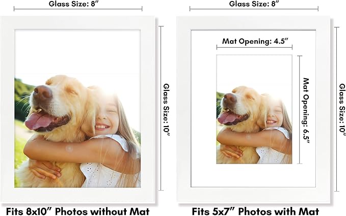 Americanflat 8x10 Picture Frame with Shatter-Resistant Glass - Use as 5x7 Frame with Mat or Display 8x10 Photo Without Mat - Signature Collection - Picture Frames for Tabletop and Wall Display - White | Shatter-resistant glass, wall or tabletop display...