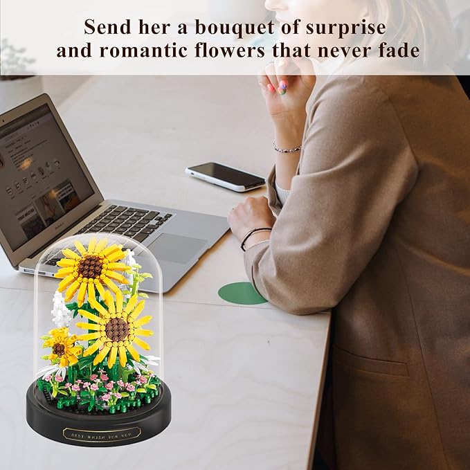 Sunflower Flower Bouquet Set,Mini Bricks Botanical Collection Flowers Building Blocks,Artificial Plant Bonsai Tree Friend Set,New Year Valentines Birthday Gift for Mom Girls Women Adults