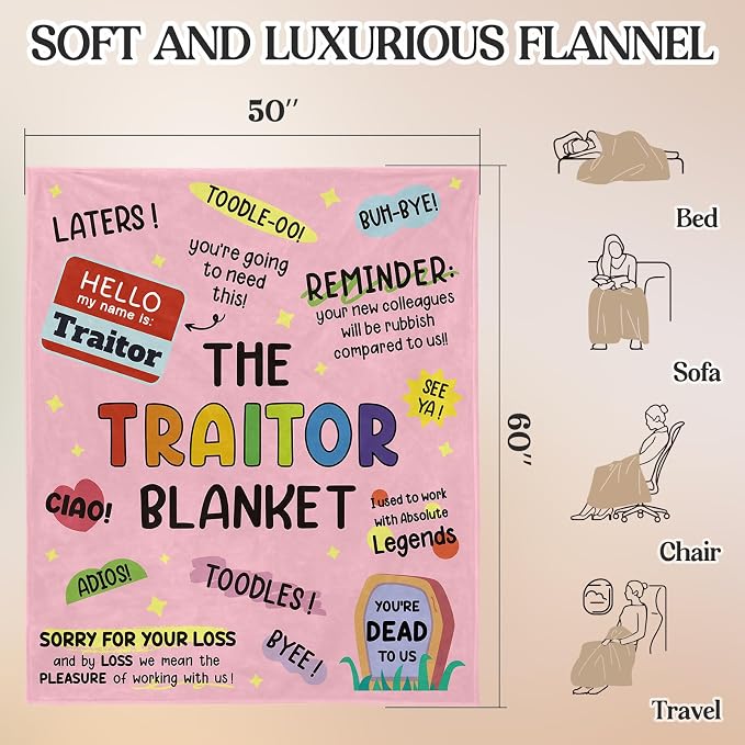 Farewell Gifts for Coworkers, Coworker Leaving Gifts for Women, Men | Pink Traitor Blanket 60" X 50", Goodbye&Going Away Gifts for Coworker, Work Besties, Leaving Gift for Employee Colleague Boss