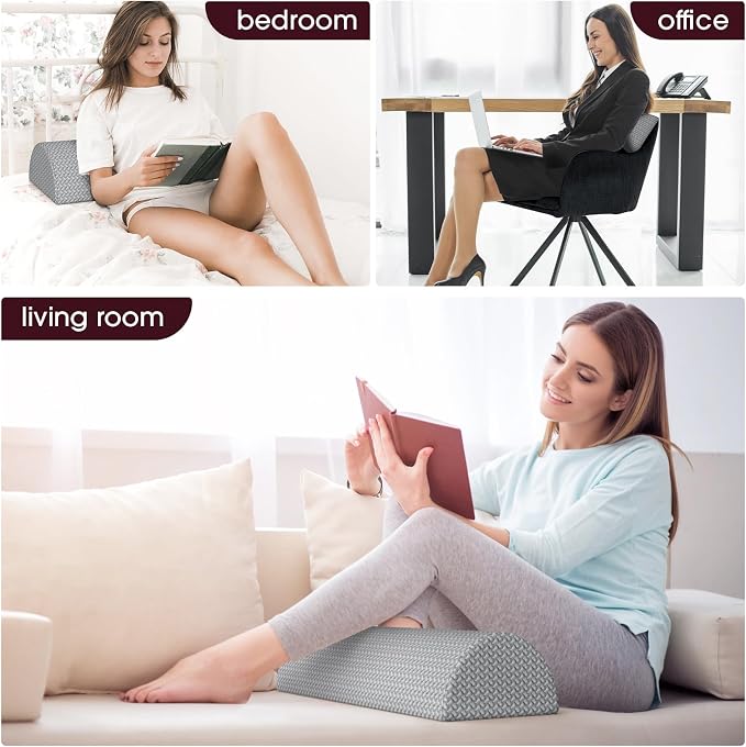 TranquilRelax Knee Pillow for Back Sleeping Memory Foam Half Moon Bolster Pillow for Legs, Under Knee Support, Ankle & Foot Comfort Orthopedic Pillow for Side Sleepers (Grey, 20.4" x 8" x 4.9")