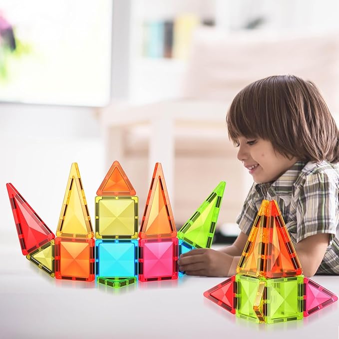 Magnetic Tile Travel Size Mini Diamond Tiles Set 24pcs STEM Toy Compact Blocks Compatible Construction Educational Building Kit for Brain Development Montessori Learning for Kids Age 3+ EPM24