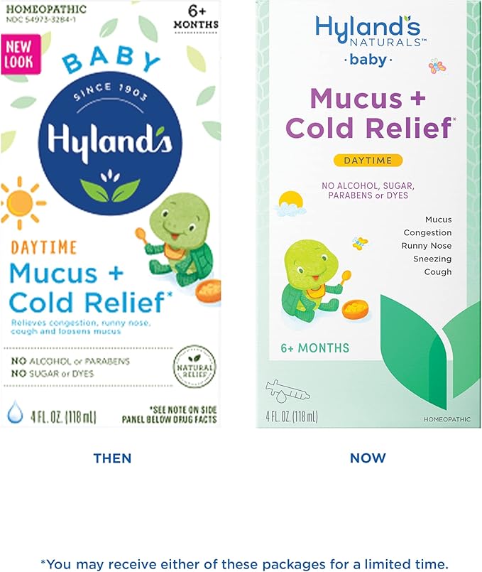 Hyland's Naturals Baby Mucus and Cold Relief, Daytime Baby Cold Medicine, Infant Cold and Cough Remedy, Decongestant, 4 Fluid Ounce (Pack of 2)