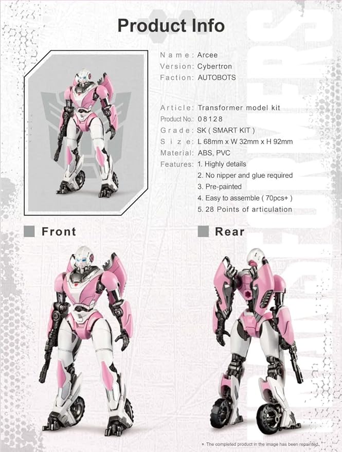 Arcee Figure Model Kit – Cybertron Easy to Assemble 3D Articulated Action Pre Painted Collectible Series Toys Hobby 08128