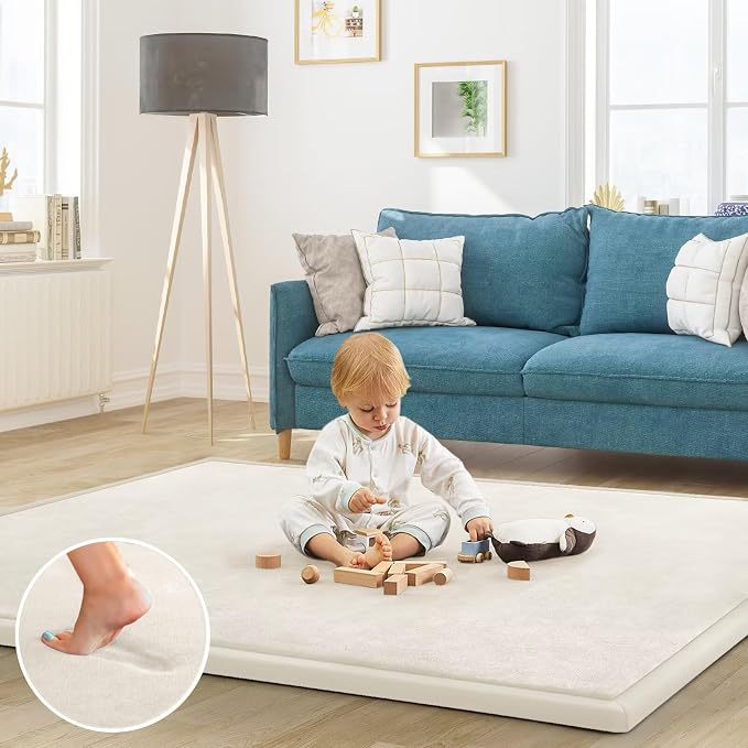Baby Play Mat for Floor Nursery Rug Muscle Mat Area Rug Playroom Rug 50"x50" Playpen Mat Elastic Foam 1.3" Thick Crawling Mat for Babies,Toddlers, Infants, Kids,Cream