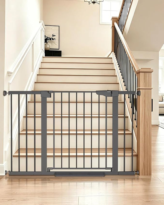 Cumbor 30-48" Baby Gate for Stairs and Doorways, Mom's Choice Award Winner, Pressure Mounted Dog Gate Indoor with Self-Closing Walk Through Door, Easy Install, Double-Lock Design, Cool Gray