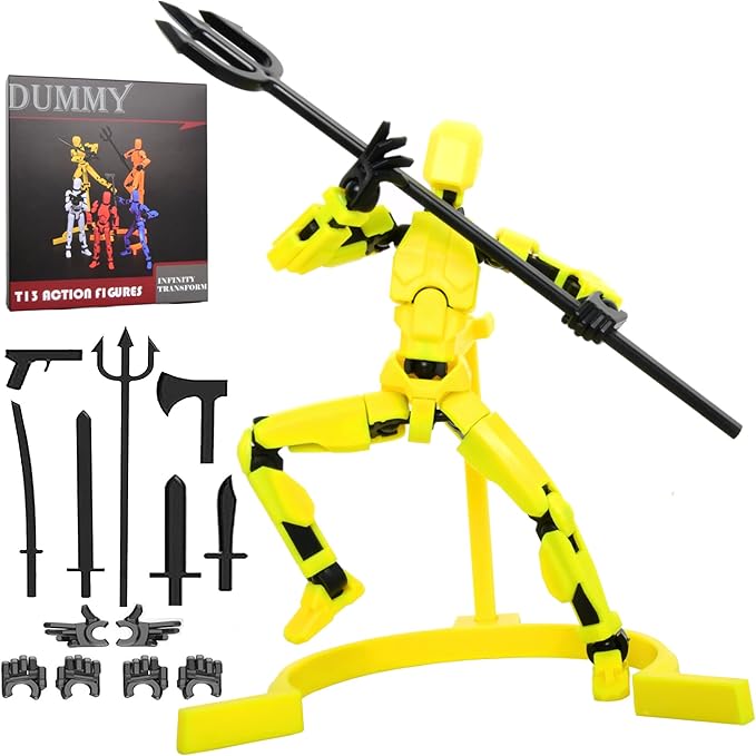 T-13 Action Figure with Pose Stand,Anime Robot Building Toy Sets,Lucky Puppet Joints for Boys,Girls,Men,Women,Multi-Jointed Moveable Dummy Desk Decoration,Desktop Ornament for Game Lover,Yellow