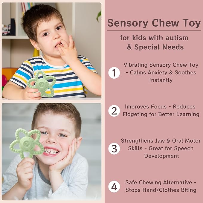 Wacipeck Vibrating Teethers for Babies 6-18 Months, Sensory Chew Toys for Kids with Autism & Special Needs, Chew Toys with 3 Vibration Modes, Toddler Travel Essential, 1-2 Year Old Boys Girls Gifts