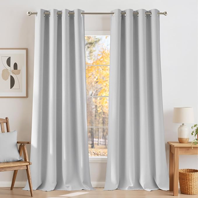 NICETOWN Room Darkening Greyish White Curtains 84 inches Long for Living Room - Privacy Panels for Bedroom, Modern Farmhouse Style Home Decor Grommet Top, 2 Panels, W42 by L84