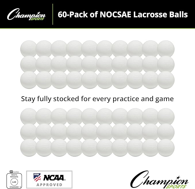 Champion Sports Lacrosse Balls – Official Size SEI Certified, Multi-Color Packs of 3, 6, or 12 for Practice & Games