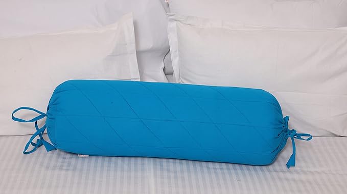 Saffron Quilted Bolster Pillow Cover Round (Turqouise Blue, 8" Diameter x 24" Long (20 cm x 60 cm))