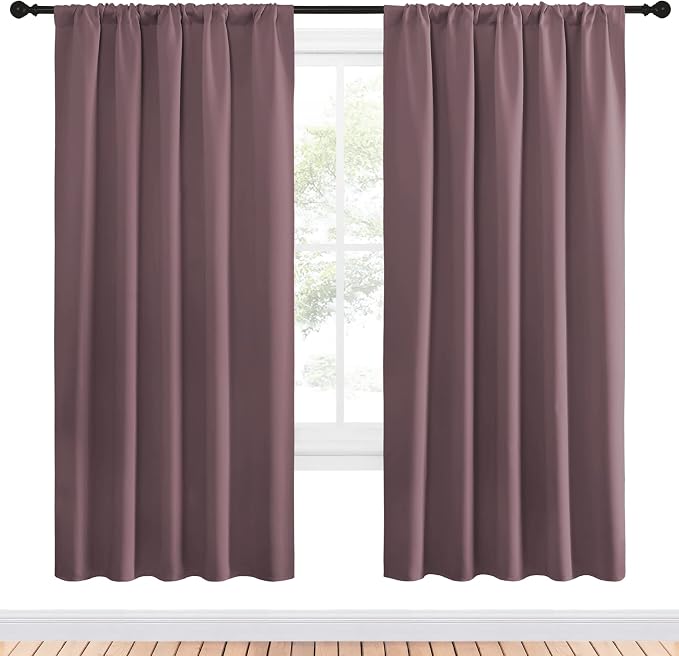 NICETOWN Living Room Curtains, Home Decorations Thermal Insulated Solid Rod Pocket Blackout Drapes for Cafe (Dry Rose, One Pair, 52 x 72-inch)