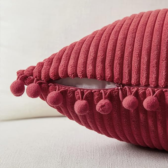 Fancy Homi Burgundy 26x26 Pillow Covers Set of 2, Euro Pillow Covers with Pom-poms, Big Throw Pillow Covers for Couch Bedroom 66x66 cm