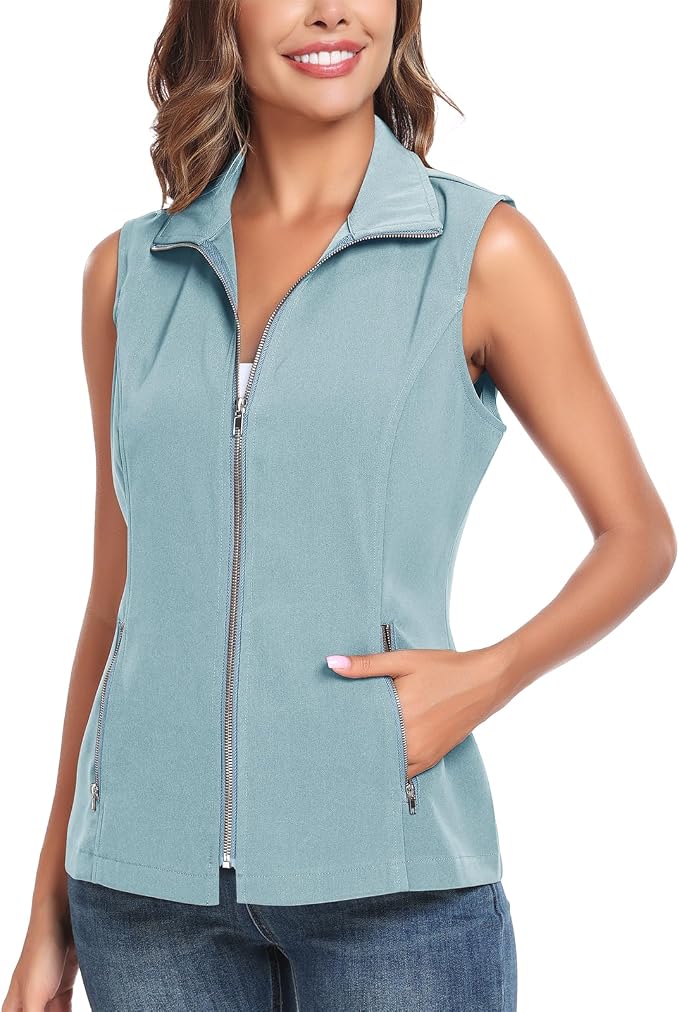 MISS MOLY Women's Lightweight Vest Casual Zip Up Utility Vest Hiking Golf Sleeveless Jackets with Pockets