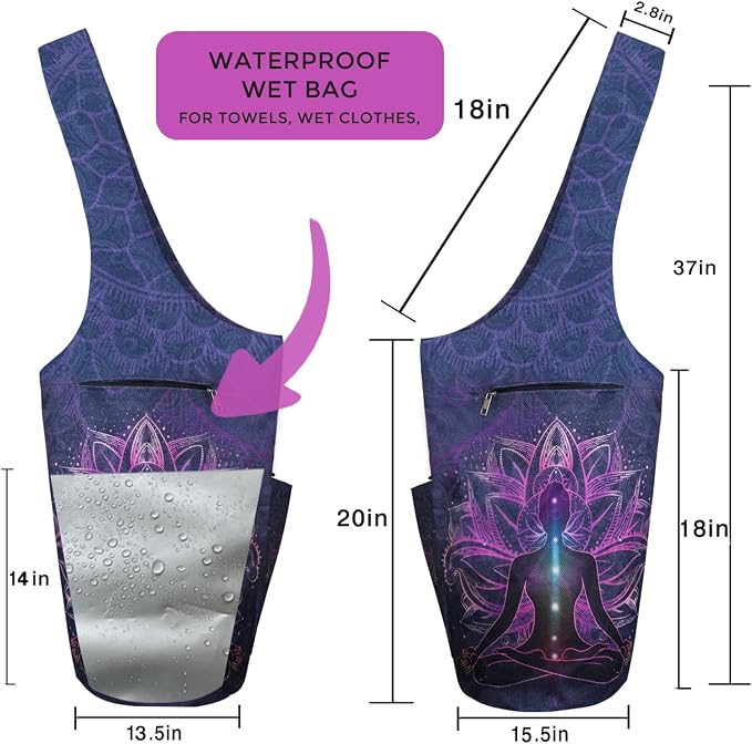 Yoga Mat Bag Carrier for Women Workout Large Waterproof with Zipper Pocket, Keychain and Wide Shoulder Straps