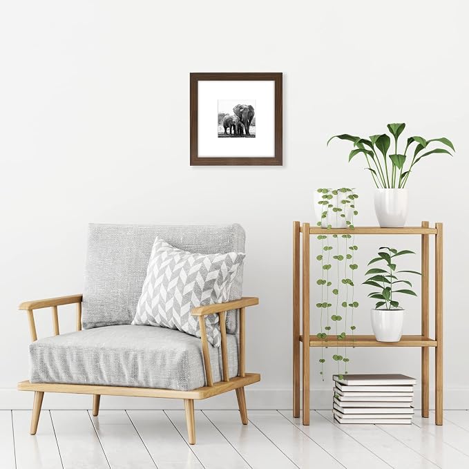 Americanflat 8x8 Picture Frame - Matted to 4x4 - Engineered Wood - Walnut | Shatter-resistant glass, wall or tabletop display with included easel, sawtooth hangers included
