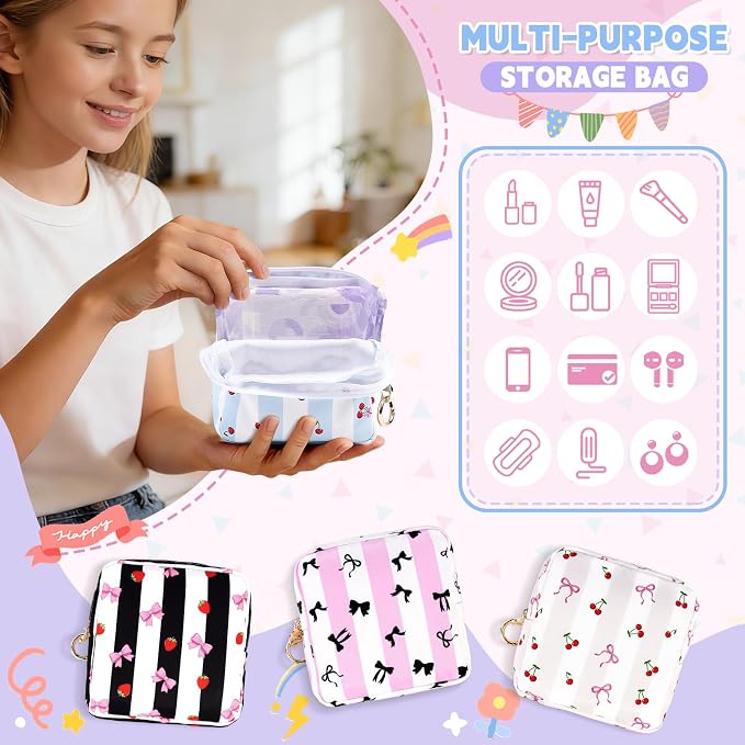 Period Bag for Teen Girls, Canvas Sanitary Napkin Storage Bag with Zipper, Portable Menstrual Pad Bag Tampon Holder for Purse