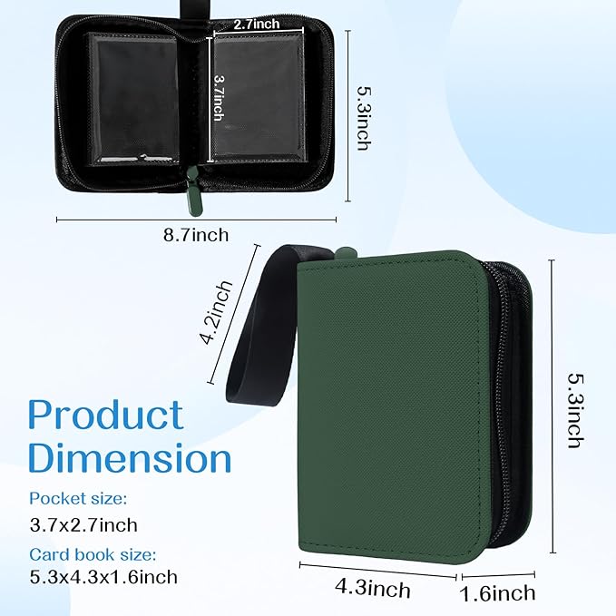 1 Pocket Card Binder–Collectible Trading Card Album,Single Card Holder with 20 Pages,Holds 40 Cards, Side-Loading Mini Binder for TCG,MTG,Sports,Baseball,Football,Small Sports Card Book，Green