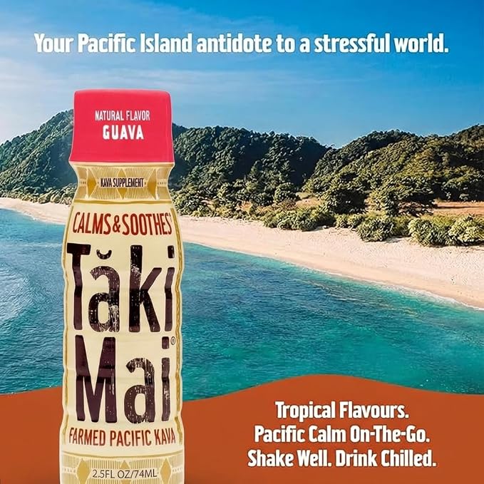 Taki Mai Guava Kava Kava 2.5 oz (6-pack) Shots – Noble Kava Root Drink, Ready to Drink for Stress Support & Relaxation, Fast Acting Herbal Support for Calming Better Sleep and Balanced Mood