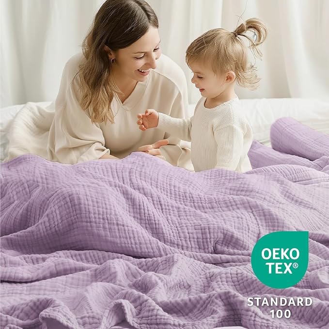 100% Cotton Muslin Blanket Twin 60" x 80", Breathable and Lightweight Cotton Twin Blankets for Couch, Soft Cooling Summer Gauze Blanket for Adults All Season, Lavender