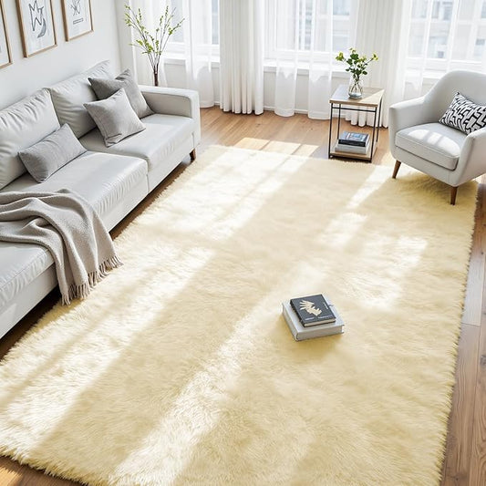 6x9 Area Rug for Living Room, Ultra Soft Fluffy Cream White Rugs for Bedroom, Non Slip Large Shag Carpet, Fuzzy Plush Nursery Rug, Thick Washable Indoor Floor Carpets for Kids Office Dorm Home Decor