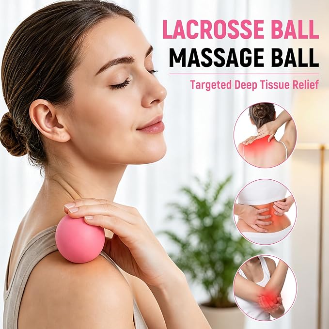 Massage Ball Lacrosse Ball for Myofascial Release, Massage Deep Tissue for Back, Neck, Foot Trigger Point Therapy, Full Body Muscle Knots, Relieving Muscle Pain (Pink)