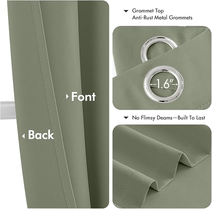 MIULEE Blackout Curtains for Bedroom 2 Panels 40 x 54 Inch Long Sage | Thermal Insulated, Living Room Darkening Grommet Drapes, Noise Reducing, Light Blocking Window Treatments