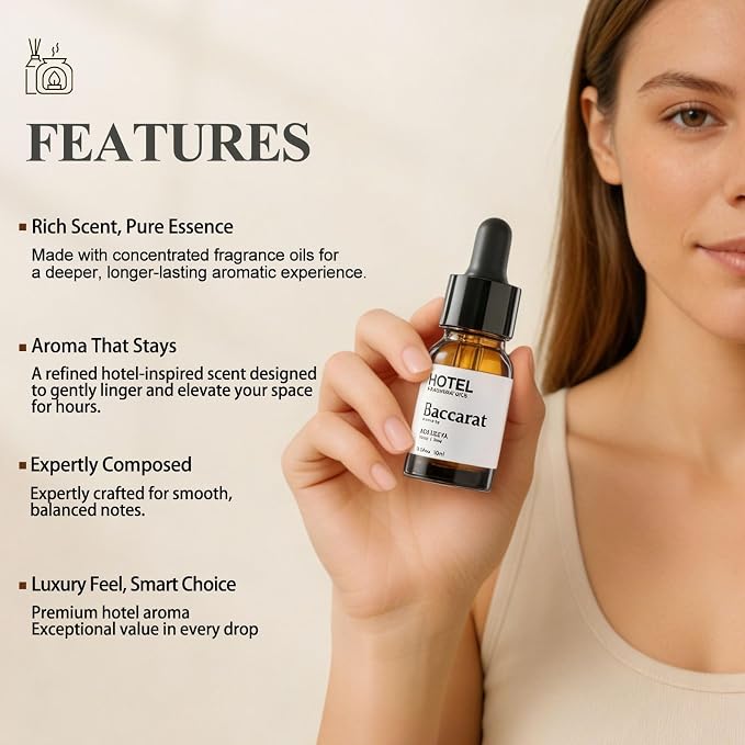 Hotel Essential Oils - Inspired by 5-Star Hotel Baccarat for Waterless Diffuser & Ultrasonic and Crafting for Ultrasonic and Crafting 0.34 Fl Oz (Pack of 1)