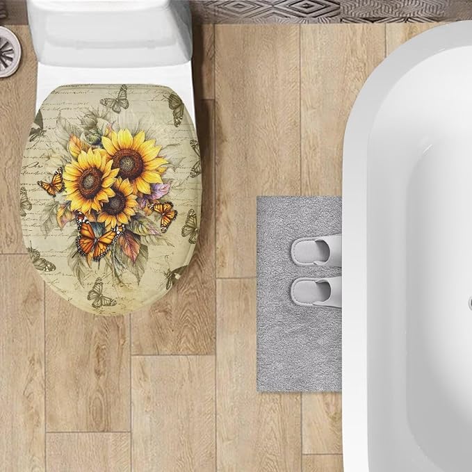 Sunflower Toilet Seat Covers Elongated for Bathroom Universal Butterfly Toilet Tank Cover Replacement Washable Dust Covers Universal Toilet Tank Cover,Easy to Clean