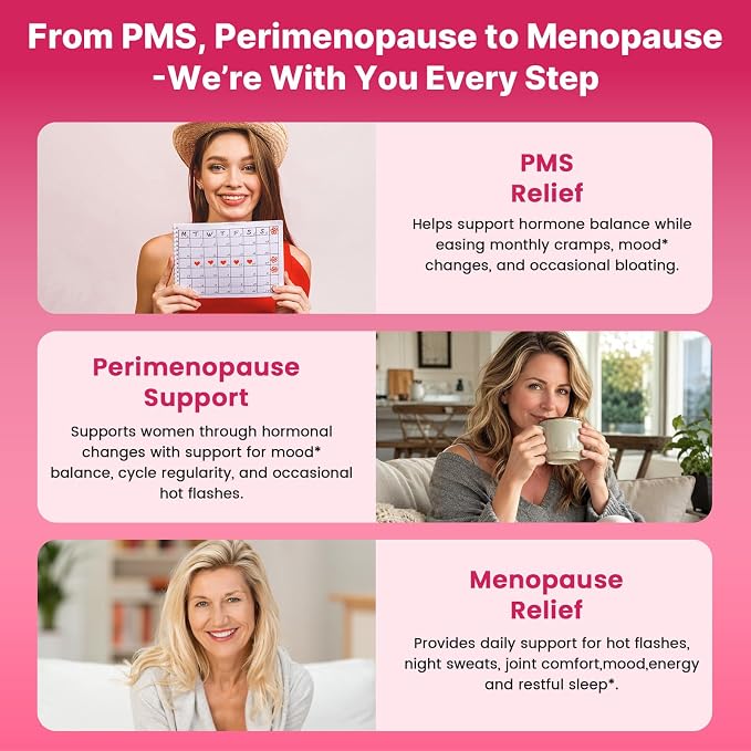 Menopause Supplements for Women - Menopause, Perimenopause & PMS Relief Gummies, Hormone Balance with DIM, Black Cohosh, B6 | Supports Hot Flashes, Night Sweats & Mood Balance | Sugar-Free, 120 Count