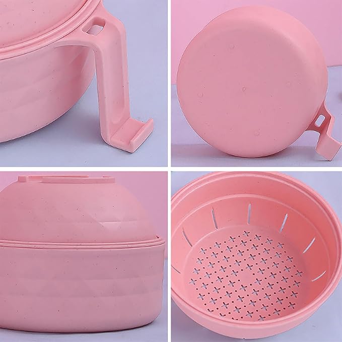 OZY Microwave Ramen Bowl，Ramen Noodle Cooker with Spoon Chopsticks Fork，Ramen Cooker with Handles，College Dorm Room Essentials，BPA-Free (Pink)