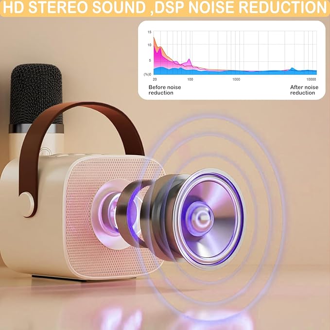 Mini Karaoke Machine for Kids Adults, Mini Portable Bluetooth Karaoke Speaker with 1 Wireless Mics and LED Lights for Kids Adults, Christmas Birthday Gifts Toys for Girls Boys Family Home Party