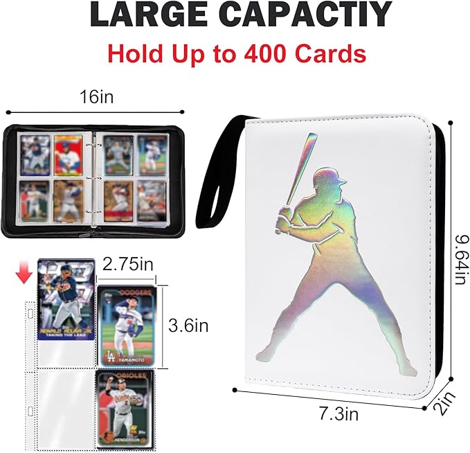 400 Pockets Baseball Card Binder, Portable Waterproof Storage Album with Removable Sleeves for Baseball Sports Cards 2025-2026 Collectors
